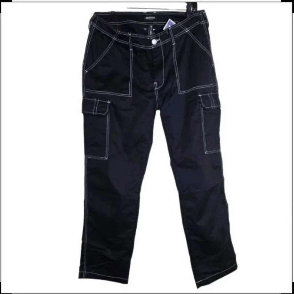 NWT True Religion Bobby Baggy Cargo Pants Mens 34 Black Contrast Stitch 700248
